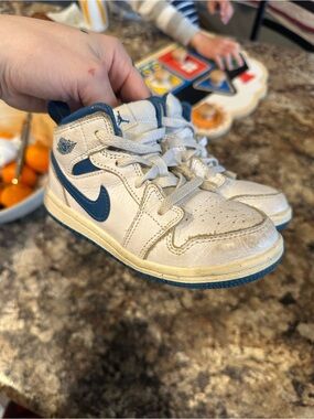 Nike Kids White and Blue High-Top Sneakers with Navy Swoosh